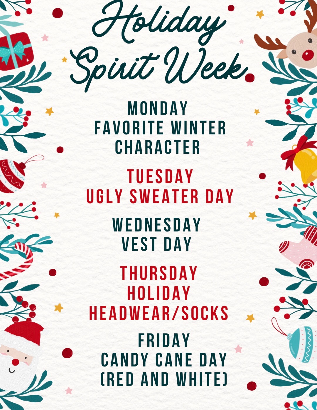 Holiday Spirit Week Themes Announced