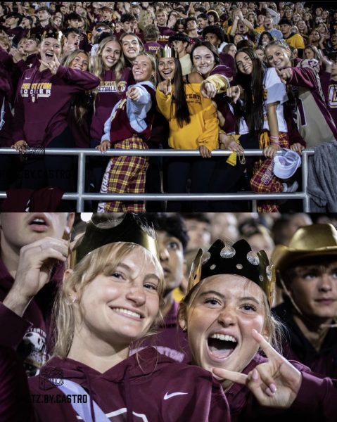 CHS students passionately cheer their team on in the homecoming game against Laporte High School last Friday night.
Top Photo (left to right): Ava Komp, Kate Wantuch, Ciara Bonner, Lily Figolak, Alaina Ontiveros, Olivia Virgil, Addysun Arndt, Amber Kay, and Kayla Cherep
Bottom Photo: Maya Dunkle, Ava Komp