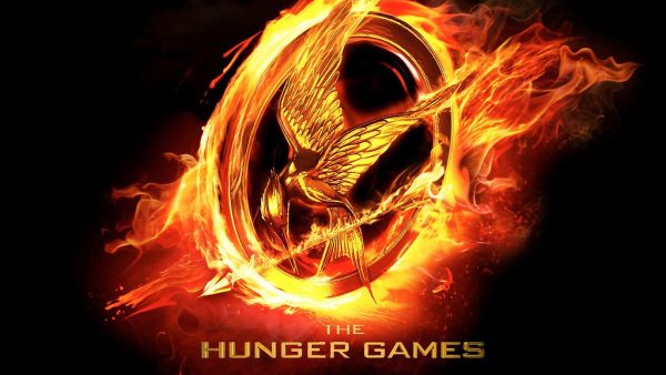 The iconic Hunger Games logo on fire!