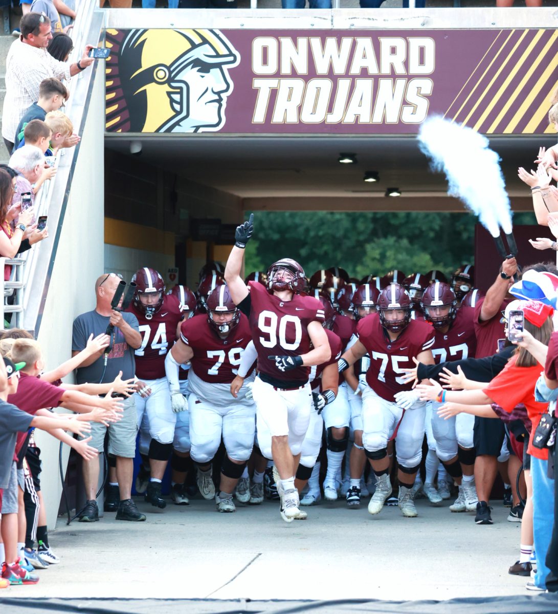 Senior Captain Owen Edlen leads the team out for the first time this year.