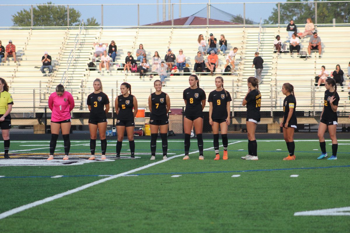 The Varsity Soccer team is introduced before a home game against Warsaw