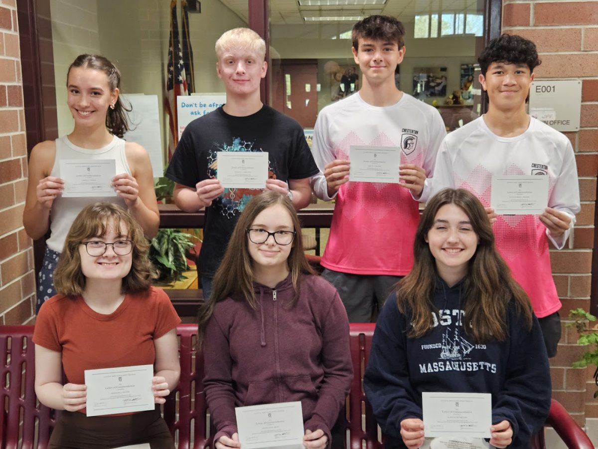 Front row, left to right: Emmalise Adcock, Savannah Grant, and Alaina McGrogan. 
Back row: Carmen Thomas, Nicholas Carpentier, Samuel Macker, and Quinn Fleming.
